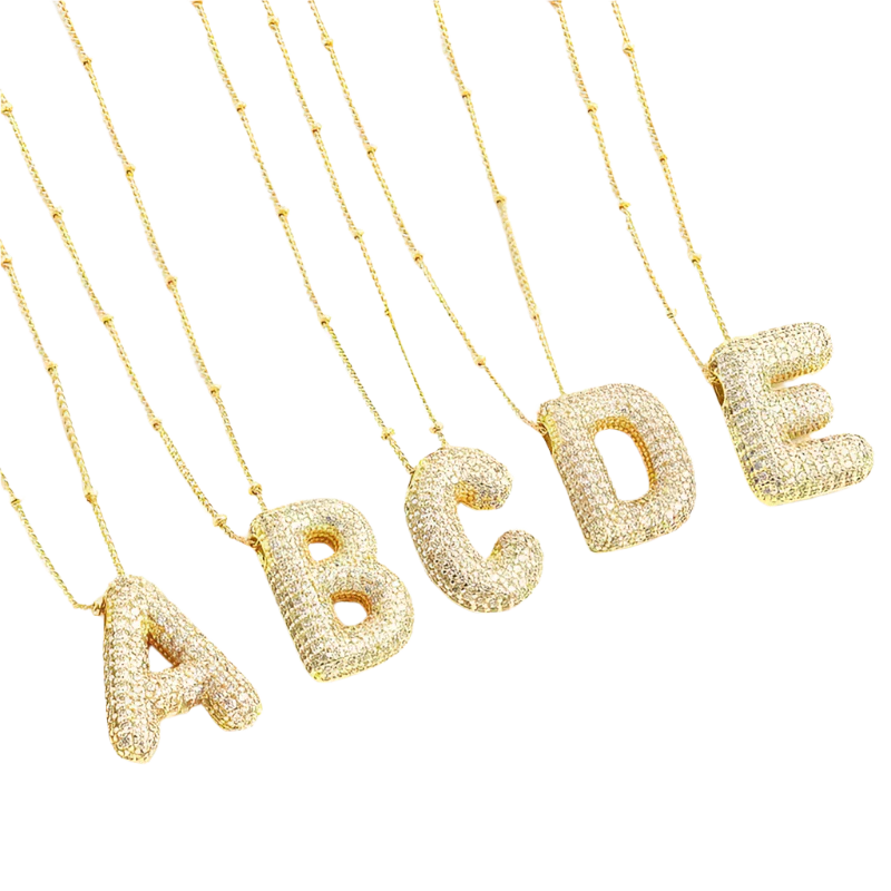 Set de coliere cu inițiale Bubble Letter | Aur alb