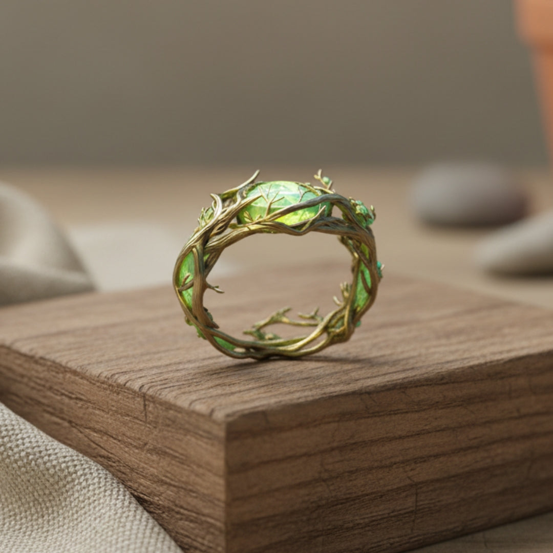 Inel natural de opal verde