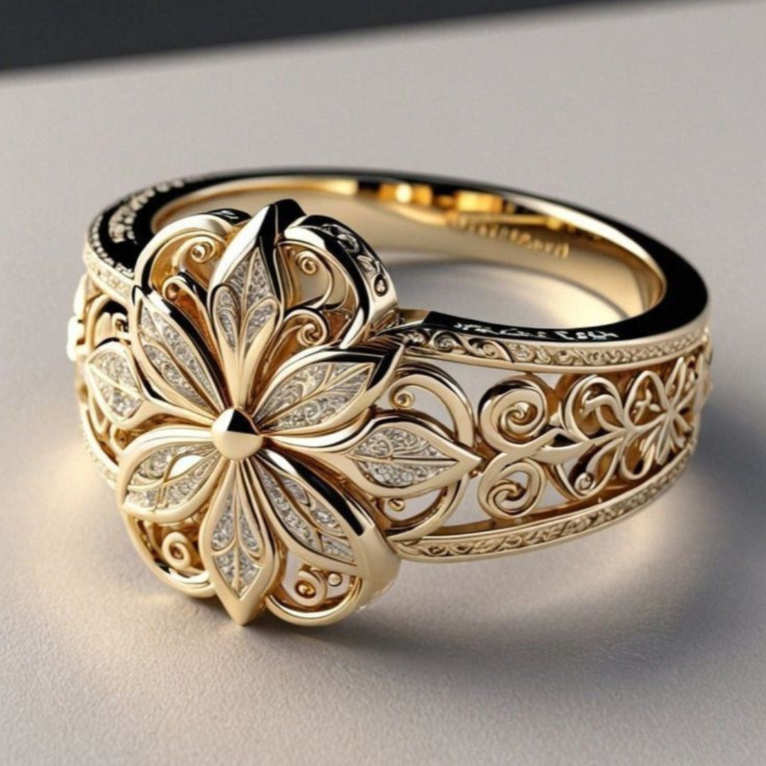 Inel Exotic de Aur cu Floare din Zirconiu