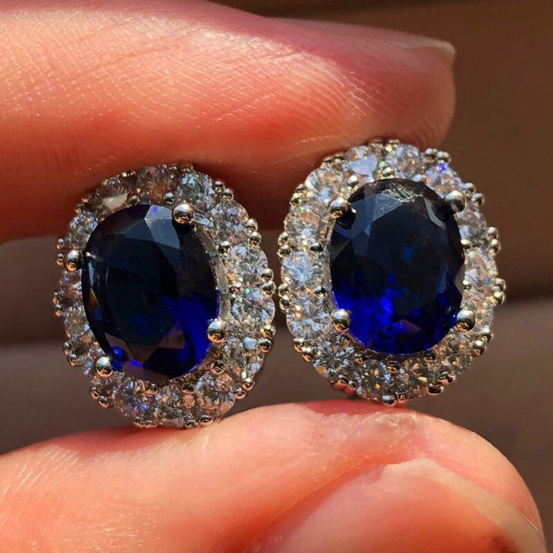 Cercel de safir alb oval | Aur alb