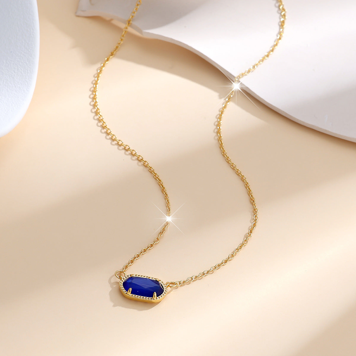 Colier oval clasic de safir | Aur
