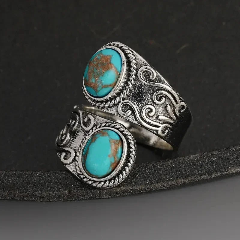 Elegant Inel Vintage Cruce cu Turcoaz