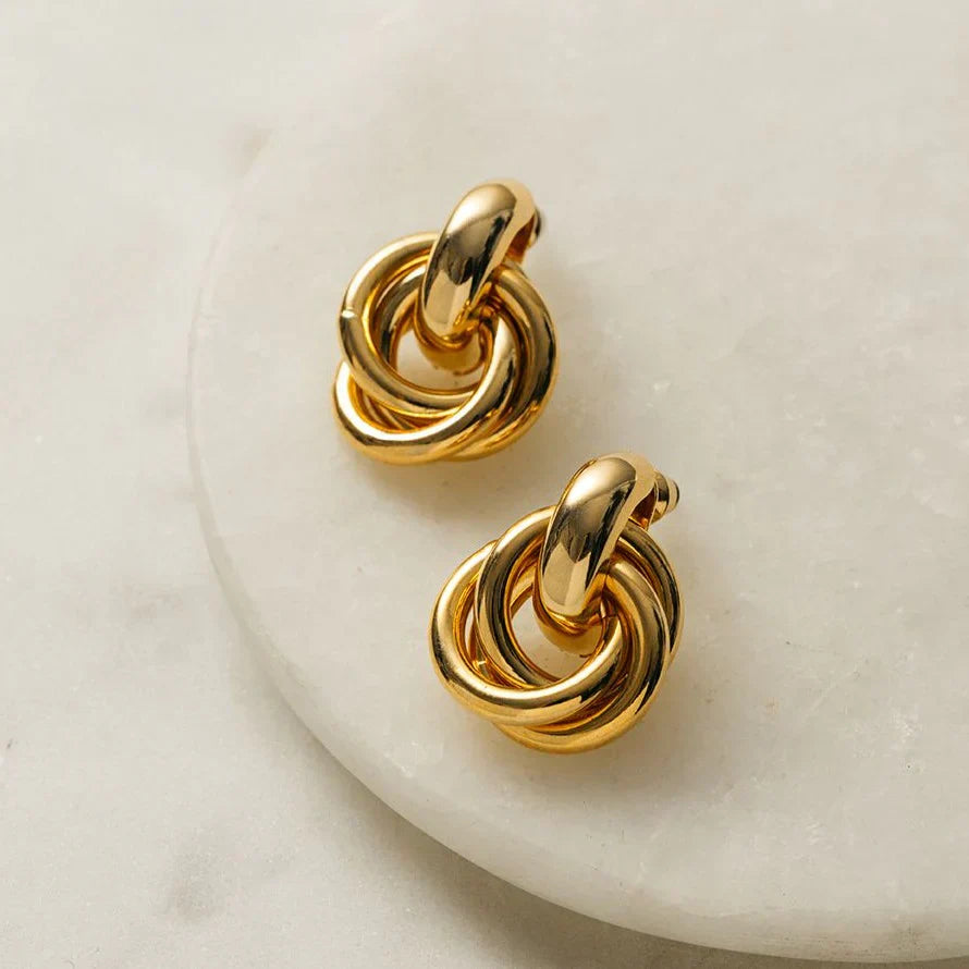 Cercel Statement Interlocking | Aur alb