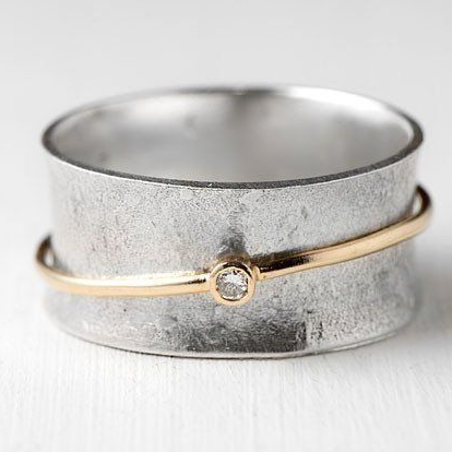 Inel cu Zirconiu în Argint Vintage cu Linie Aurie