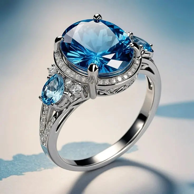 Inel vintage de argint cu cristal albastru