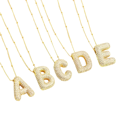Set de coliere cu inițiale Bubble Letter | Aur alb