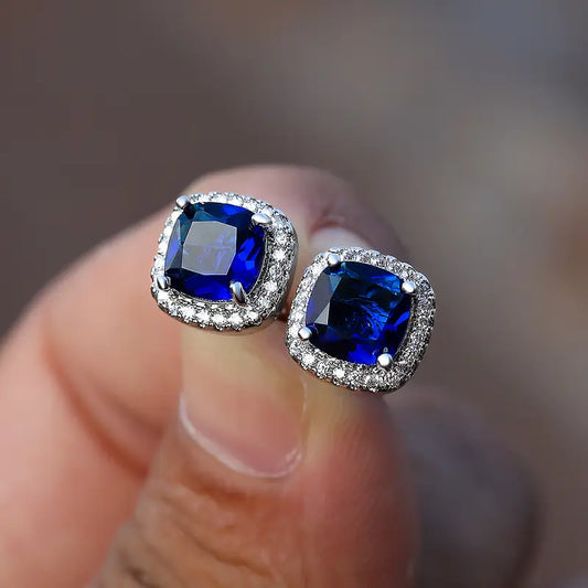 Cercel pătrat de safir | Aur alb