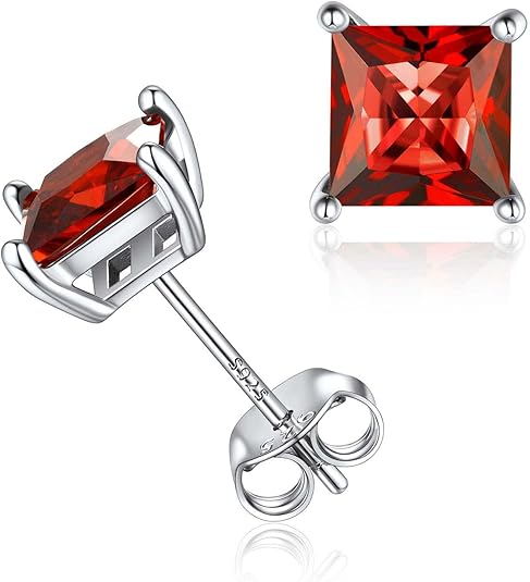 Cercel stud de rubin tăiat prințesă minimalist | Aur alb