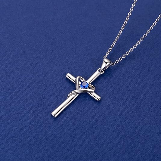 Colier cruce de safir | Aur alb