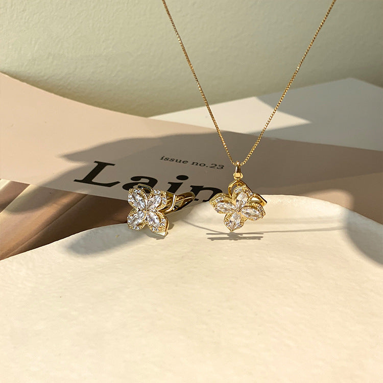 Set inel și colier rotativ - Trifoi cu 4 foi și zirconii