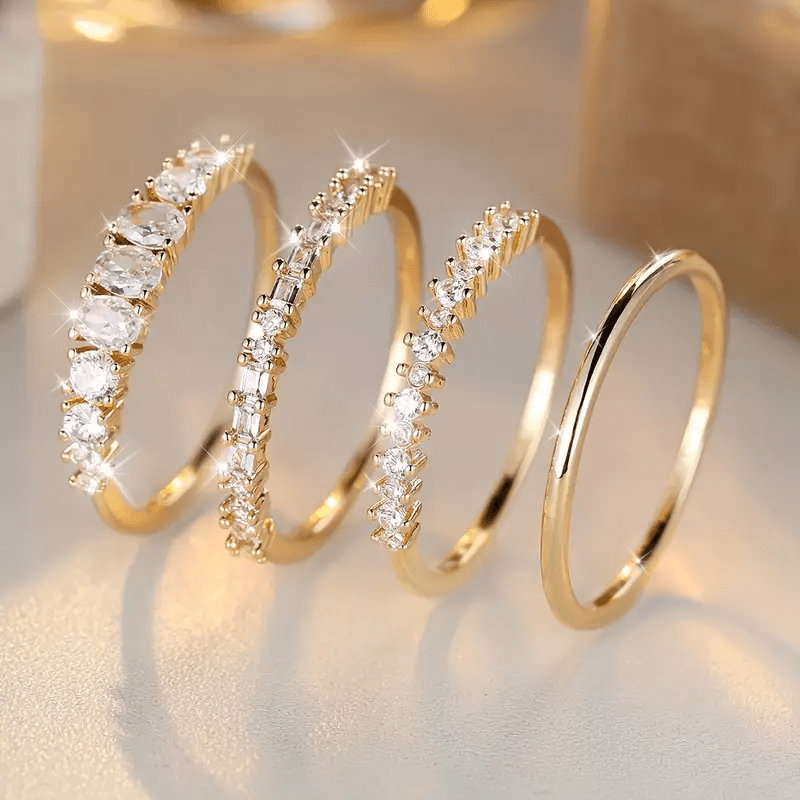 Set de inele din aur de 14 carate cu zirconii