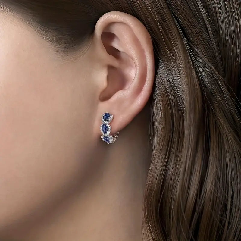 Cercel blazon regal de safir | Aur alb