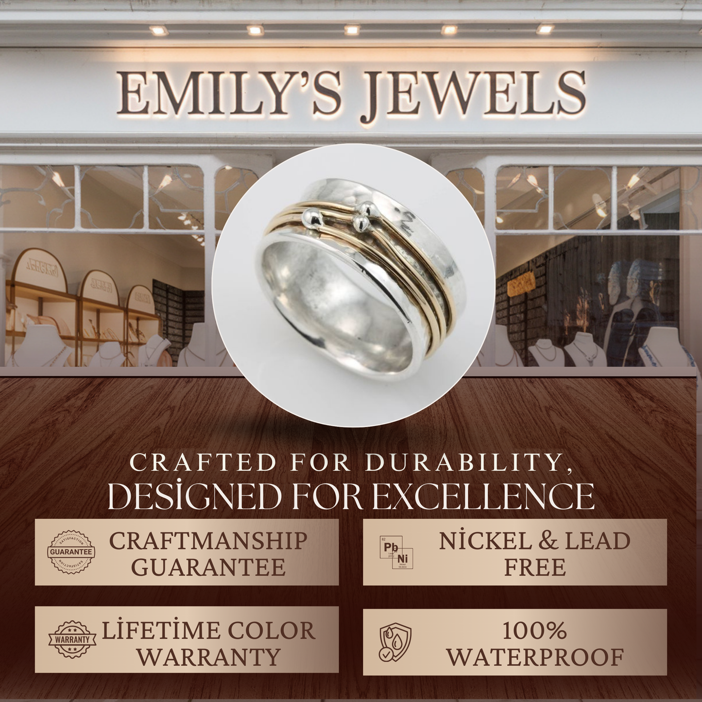 Elena - Inel Vintage Argintiu cu Auriu