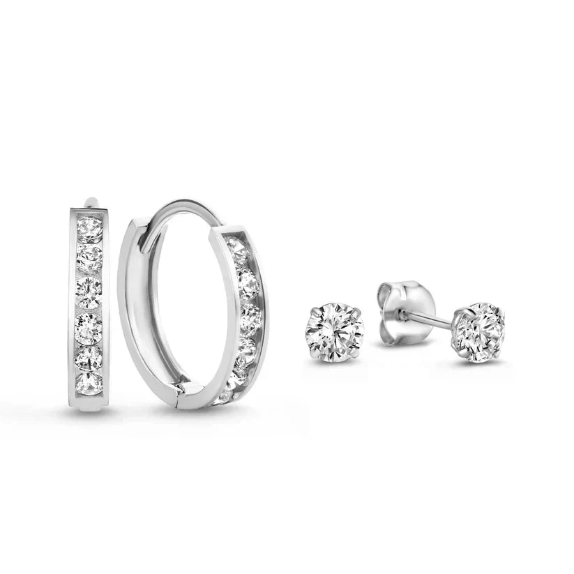 Set de cercei cu pietre Dara Brillane | Aur alb