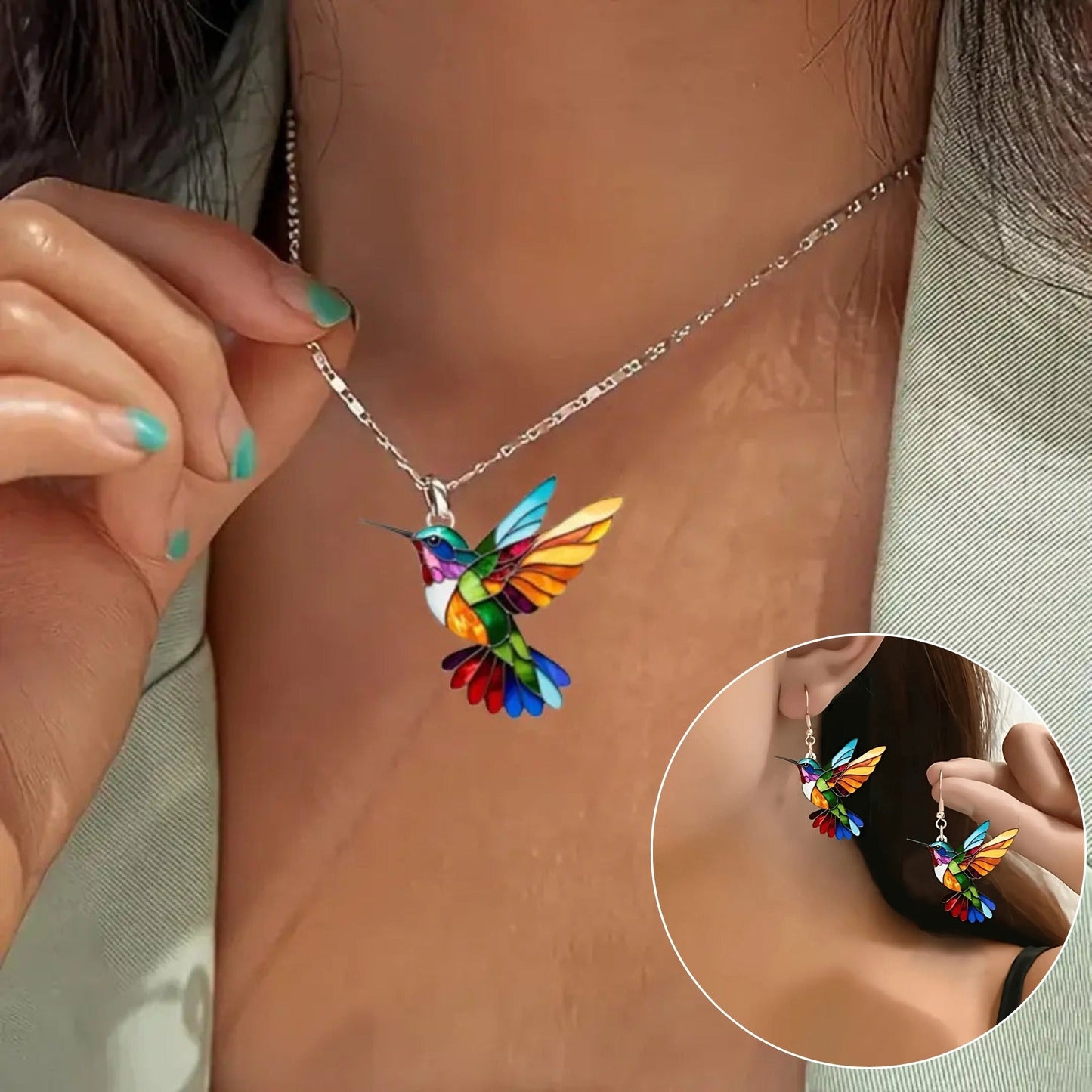 Colier Colibri Frumos cu Cercei Cadou