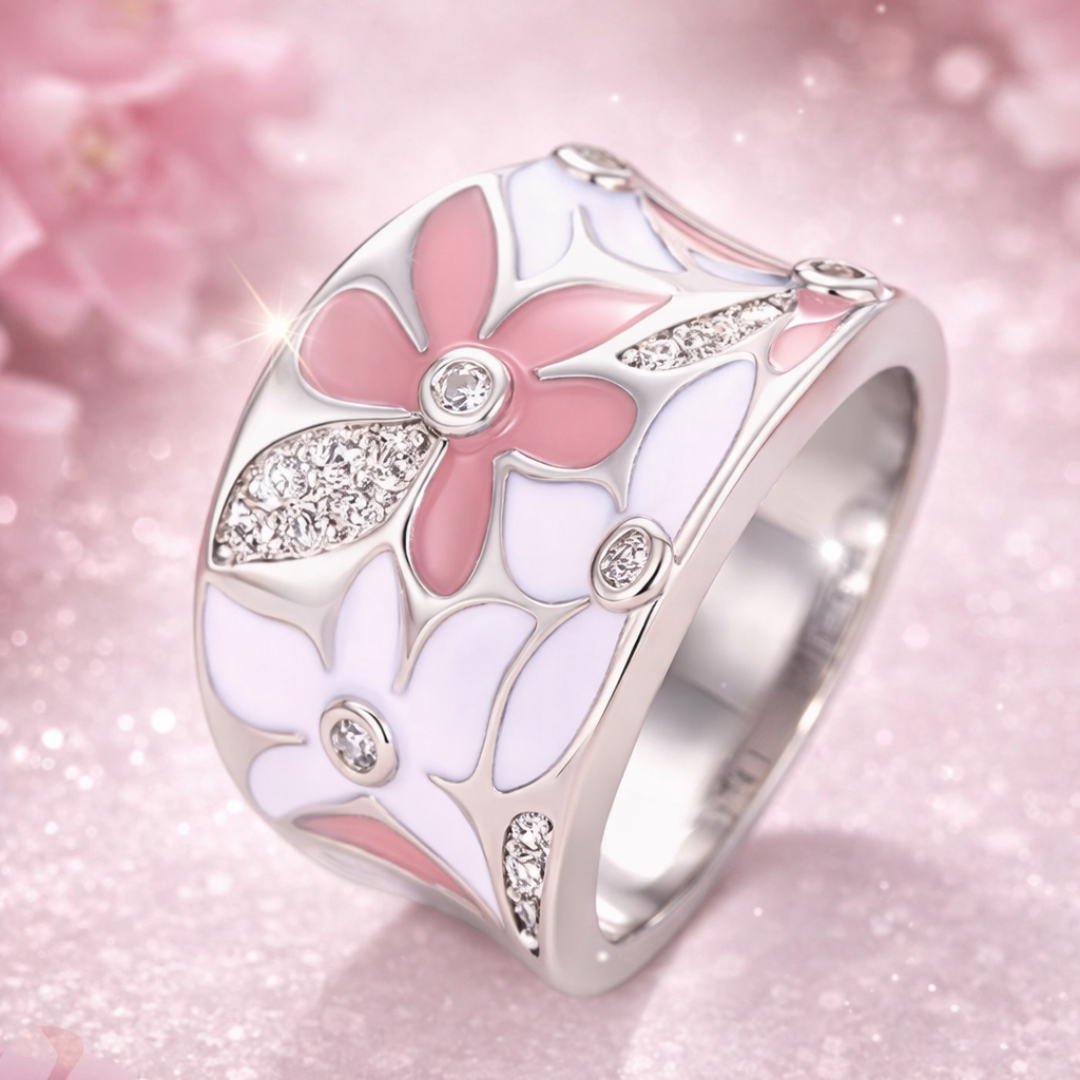 Inel de Argint cu Floare Roz Vintage