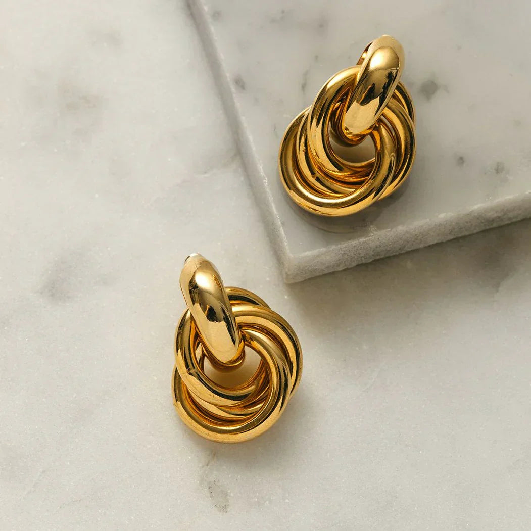 Cercel Statement Interlocking | Aur alb