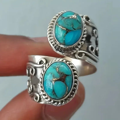 Elegant Inel Vintage Cruce cu Turcoaz