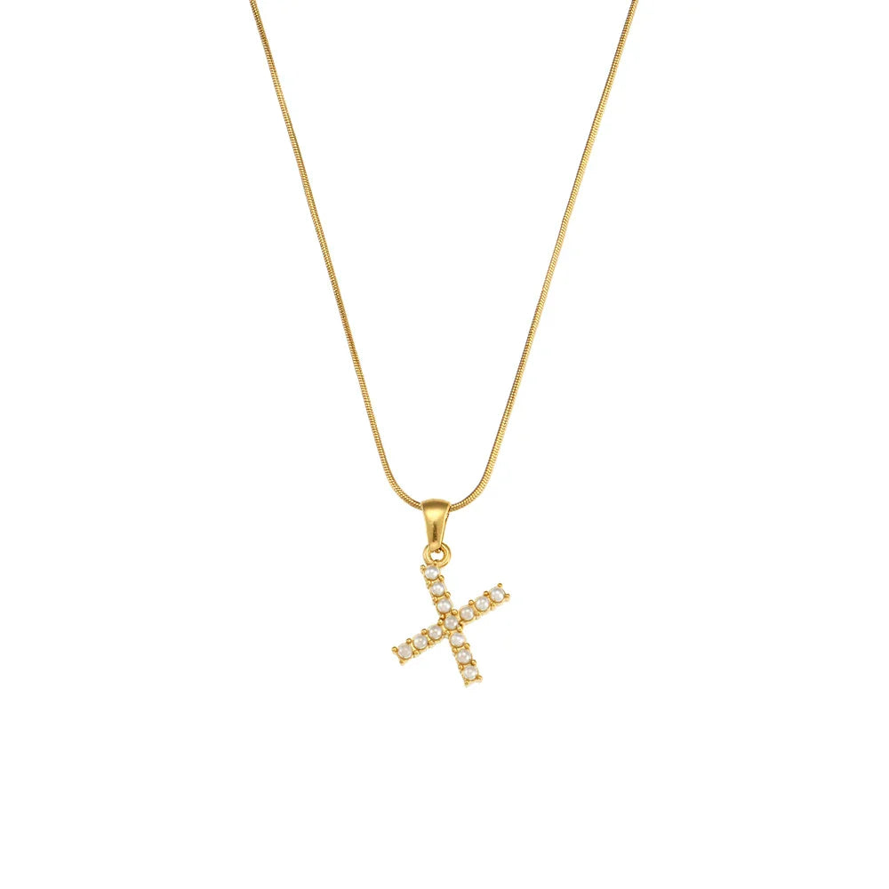 Colier cu inițiale și perle naturale frumoase, placat cu aur de 18K