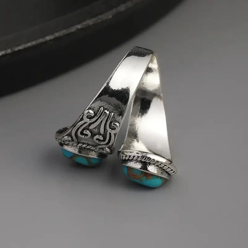 Elegant Inel Vintage Cruce cu Turcoaz