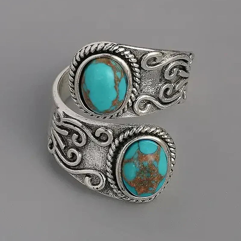 Elegant Inel Vintage Cruce cu Turcoaz