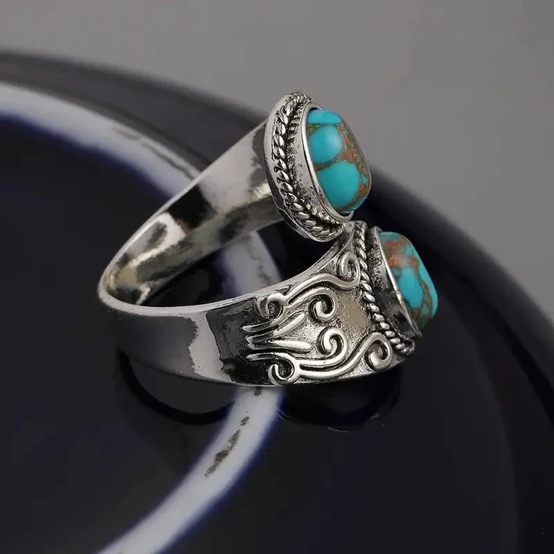 Elegant Inel Vintage Cruce cu Turcoaz