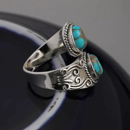 Elegant Inel Vintage Cruce cu Turcoaz