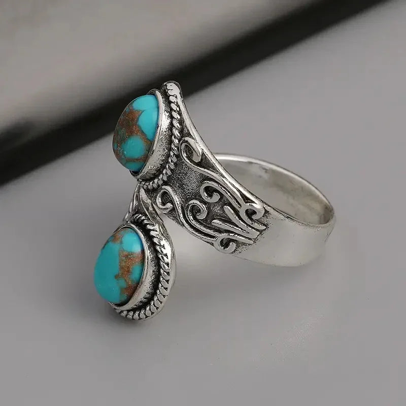 Elegant Inel Vintage Cruce cu Turcoaz