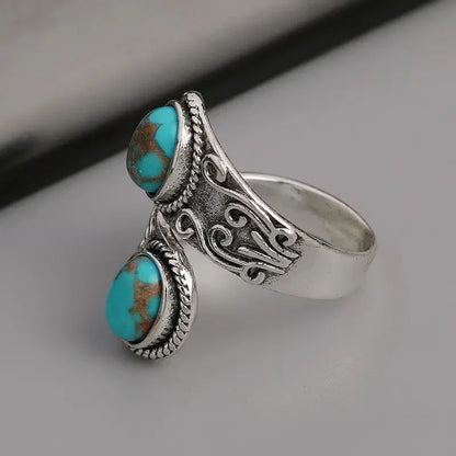 Elegant Inel Vintage Cruce cu Turcoaz