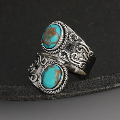Elegant Inel Vintage Cruce cu Turcoaz