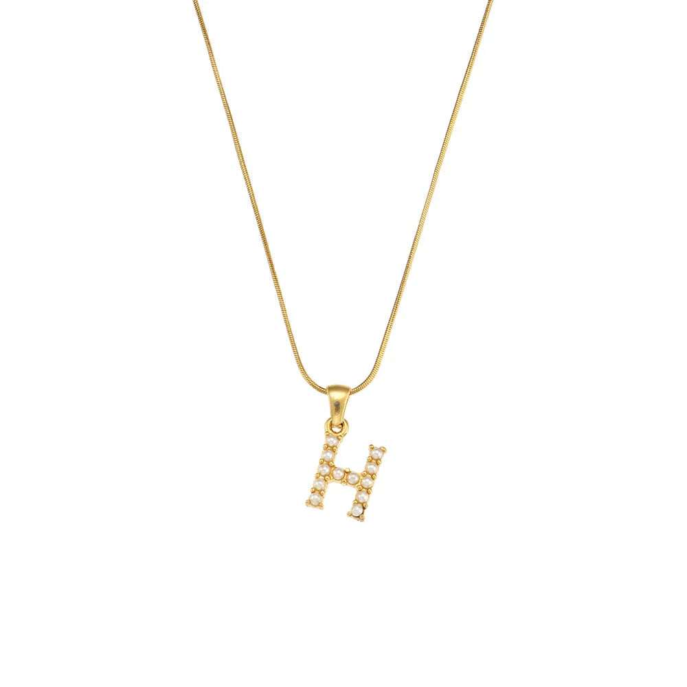 Colier cu inițiale și perle naturale frumoase, placat cu aur de 18K