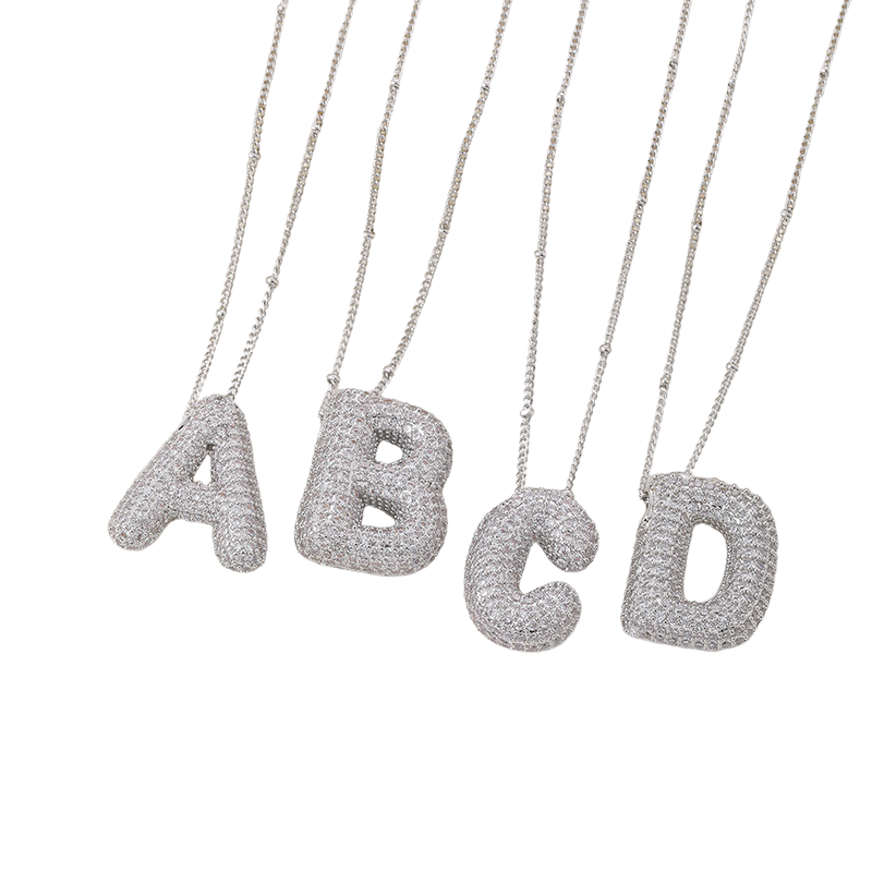 Set de coliere cu inițiale Bubble Letter | Aur alb
