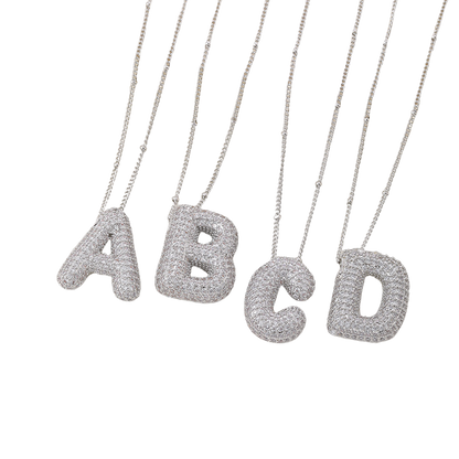 Set de coliere cu inițiale Bubble Letter | Aur alb