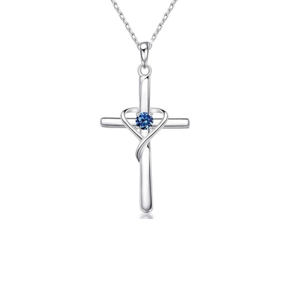 Colier cruce de safir | Aur alb