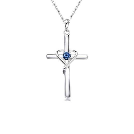 Colier cruce de safir | Aur alb