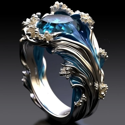 Inel Vintage cu Cristal Ondulat Oceanic