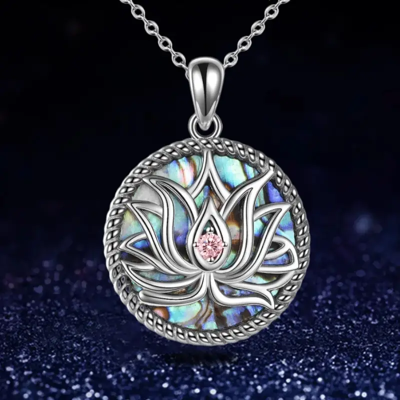 Colier lotus colorat în argint