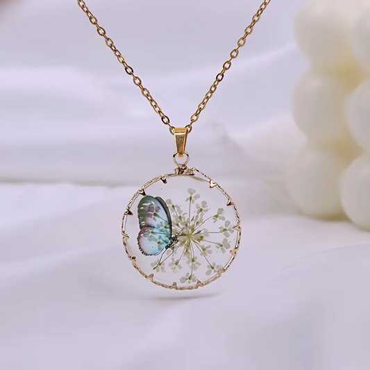 Colier floral cu fluture din aur